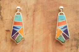 Calvin Begay Genuine Gemstones Sterling Silver Post Earrings
